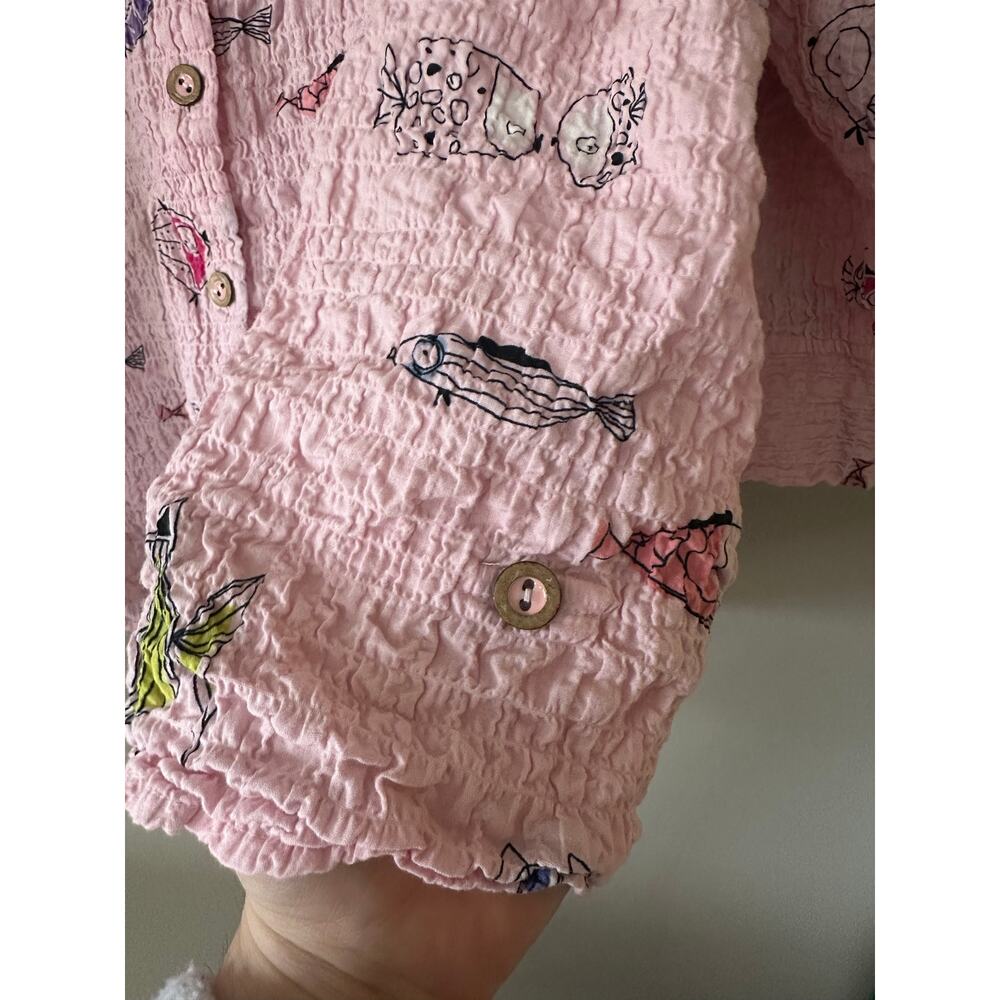 Habitat Clothing Pink Fish Print Gauze Button Up Size XL - Picture 6 of 8